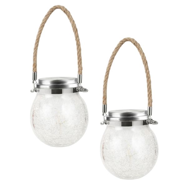 2 Pack Solar Lights Outdoor Waterproof Hanging Jar Lights Cracked Glass