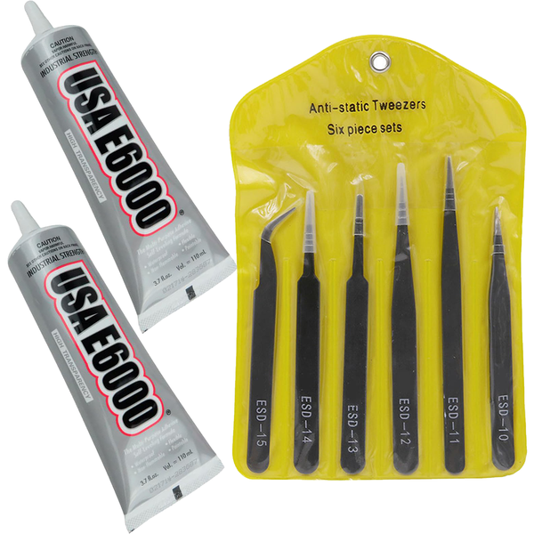 E6000 Glue Kit - Industrial Strength Adhesive &amp; Tweezers for Craft,Repair