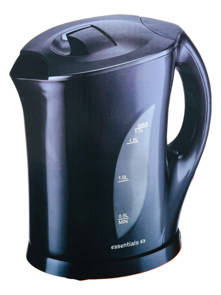 Essentials Black Cordless Kettle 1.7L Quick Boiling Auto Off Dry Protection