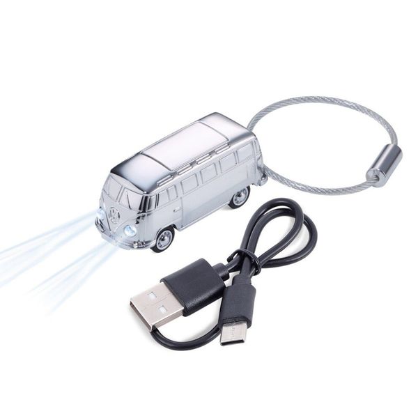 TROIKA Torch Keyring: VW 1962 T1 Bus with Mini Headlights - USB Recharged