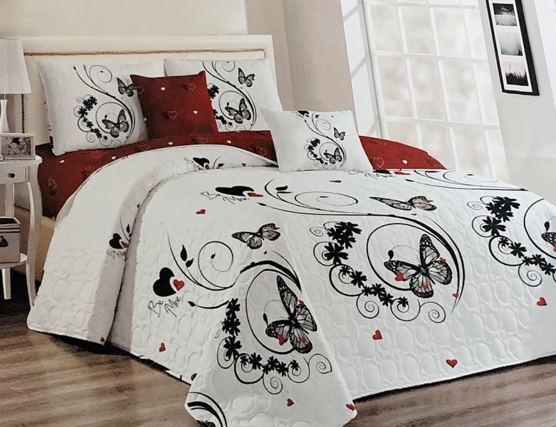Bedspread Set Queen 5 Piece Microfiber Black &amp; White Butterfly