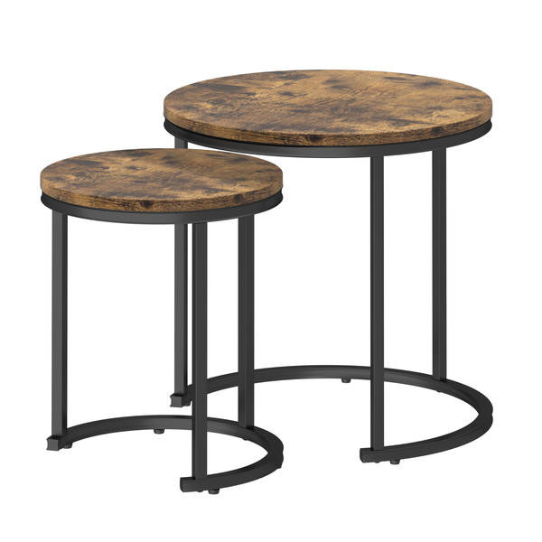 Anchor 2-Piece Round Nesting Side Tables | Vintage Top | Black Steel Frame