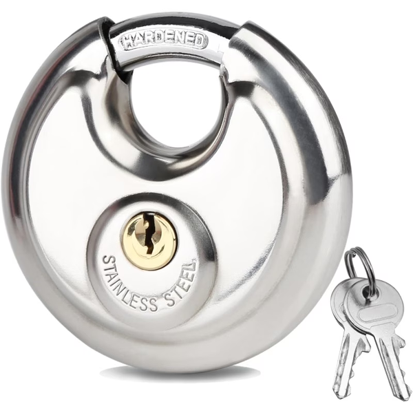 Stainless Steel Round Disc Padlock with 2 Keys - Heavy-Duty Security