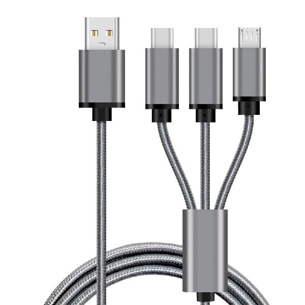 Charger Cable - Nylon Braided 3 in 1 USB 3.0 Fast Charging - Black