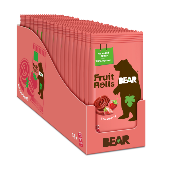 BEAR Fruit Rolls Strawberry 18 x 2 Rolls - 360g - No Added Sugar
