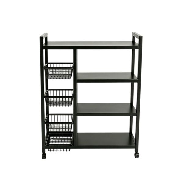 Multifunctional Kitchen Trolley Storage Rack - Black Metallic Paint