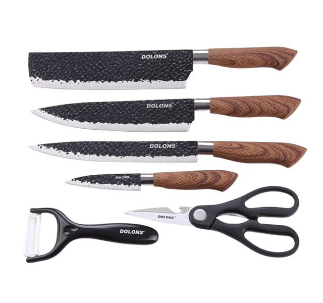 Matte Finish 6pcs Non-stick Knife Set With Wooden Texture Handle