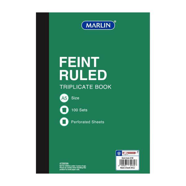 Marlin - A5 Feint Ruled Triplicate Books (Pack Of 3)