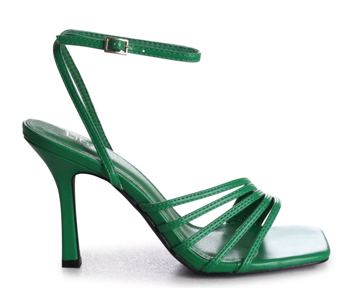 Linzi Phoebe Ladies Green Faux Leather Strappy Square Toe Heels