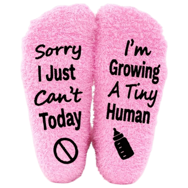 1 Pair Funny Pregnancy Fuzzy Slipper Socks - "Sorry I Just Can't Today"