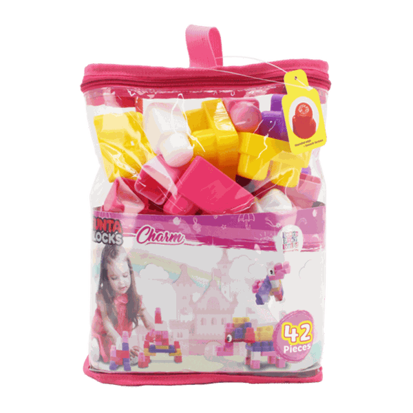 Pink Building Blocks (82 Pieces) - Rounded Edges in Carry Bag