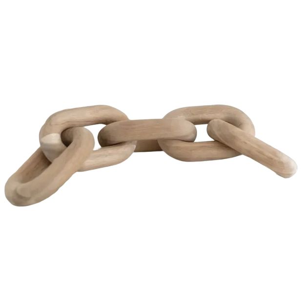Vintage Acacia Wood Chain Link Decor - Rustic Wooden Bookshelf Accessory