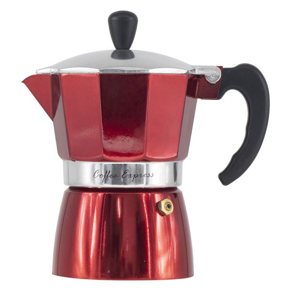 Regent Coffee Maker Aluminium 2 Tone Red &amp; Silver 3 Cup, (150ml)