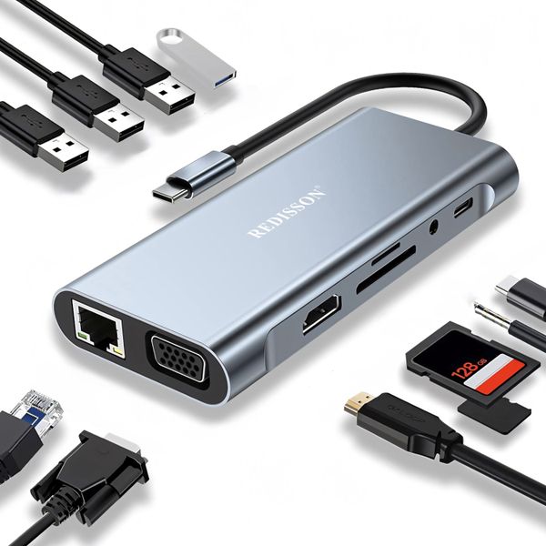 Redisson 11-in-1 USB-C Hub: 4K HDMI, 100W PD, 5Gbps, Ethernet, Mac/Win