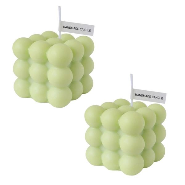 2 Piece Handmade Bubble Cube Candle Set - Green