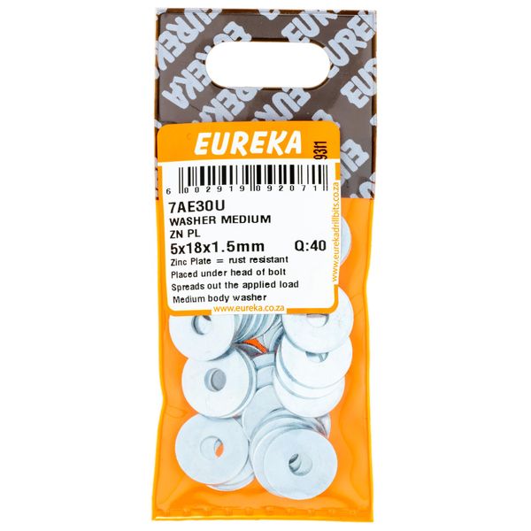 EUREKA Medium Body Washer Zinc Plated 5 x 18 x 1.5mm Q:40 7AE30U
