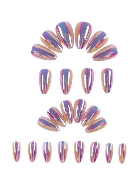 24-Piece - Holographic Mirror Shine Almond Press-On Nails - Mulicolor