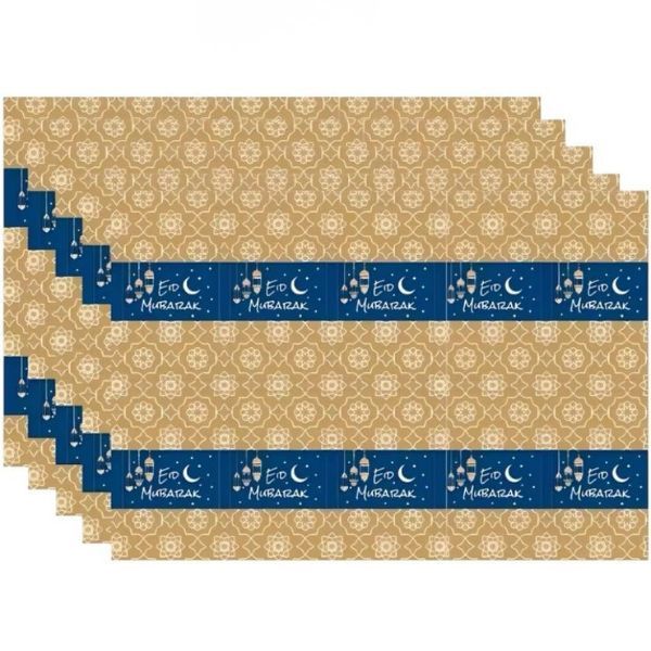 50 Eid Mubarak Self-Adhesive Rectangular Stickers - Blue &amp; Gold