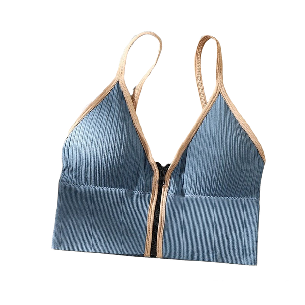 Women's Bralette Top With Front Zipper - Blue