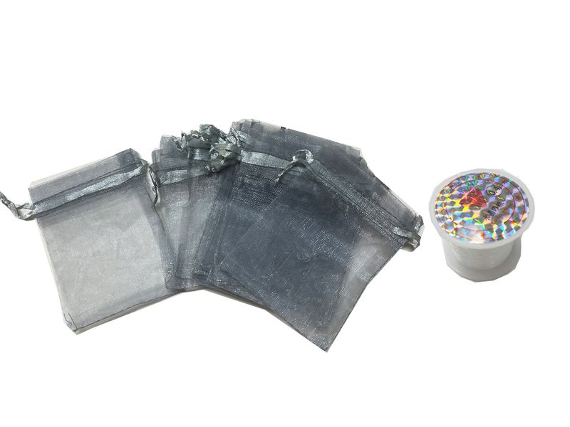 BEAD COOL - Bulk Gift Bag - 7 *9 - Silver Grey -100pcs and 0.4mm Gut