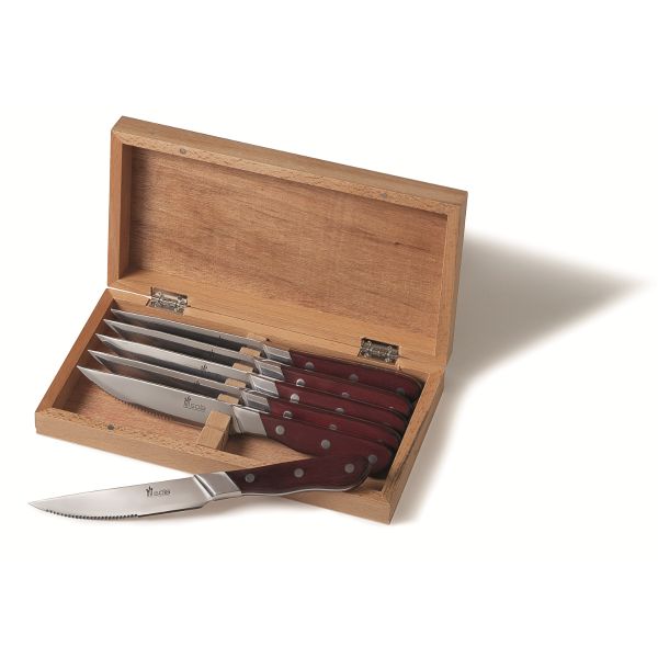 SOLA wood Steak Knife Set - 6 Pieces in Wooden Box