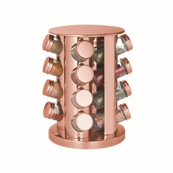 16 Piece Kitchen Rotating Spice Rack Carousel Jar Organizer - Rose Gold