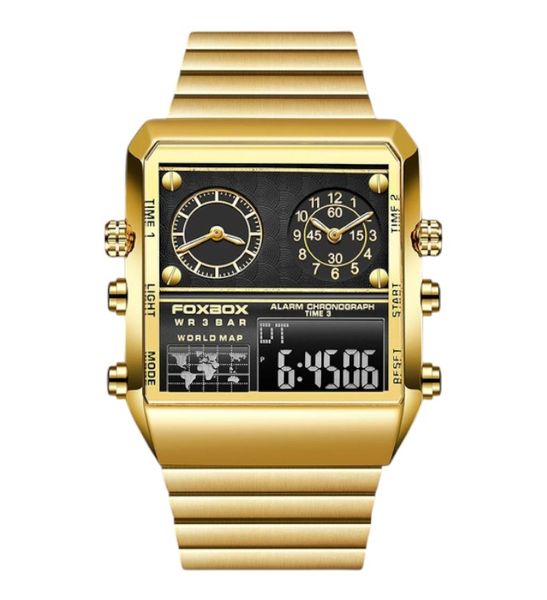 FOXBOX - Quartz Watch With Multi-Time Display Function - Gold