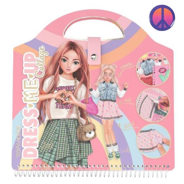 Top Model Dress Me Up Collage Book With Fabric Designs with Peace Badge