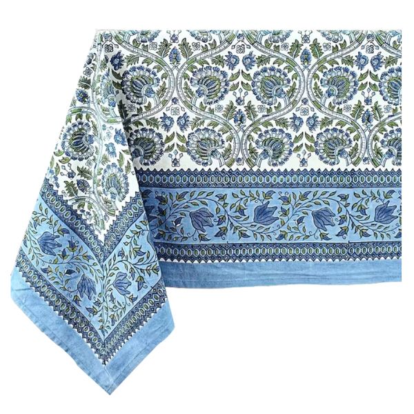 Decor Blue &amp; White Floral Design Rectangular Tablecloth - 261.6cm