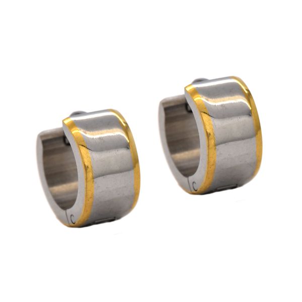 Xcalibur Stainless Steel Two-Tone Broad Huggie Earrings