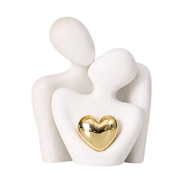 Couple Sculpture with Gold Heart - Modern Romantic Ornament