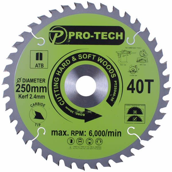 Pro-Tech - Saw Blade 250 x 2.4 x 30 x 40T Wood Professional - 2 Pack