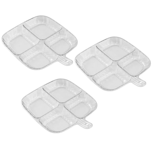 3 Pack Ceramic 4-Grid Condiment Dish - Transparent