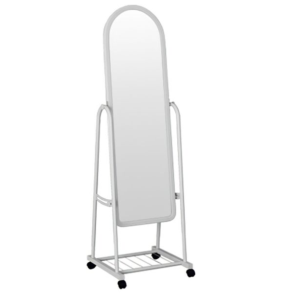 White Full Length Standing Adjustable Mirror on Wheels with Under Storage