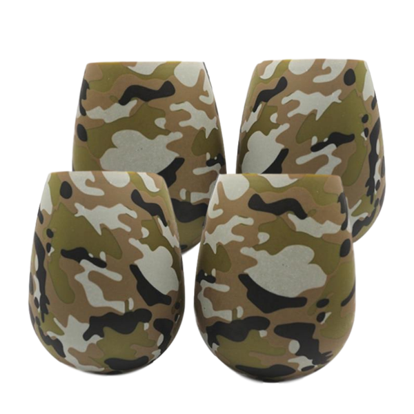 Silicone Wine / Gin / Cooldrink Glasses (Set of 4): Green Camo