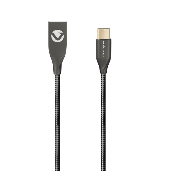 Volkano Iron Series 1.8m Round Metallic Spring Type-C Cable - Black