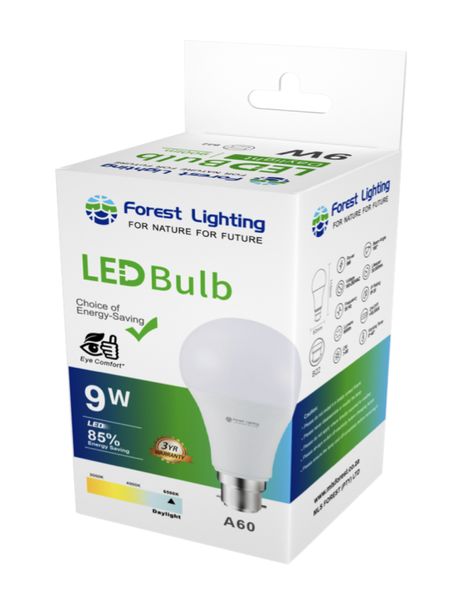 10x Forest Lighting LED A60 Bulb-9W-B22- Daylight-3Yrs Warranty(30000 Hrs)