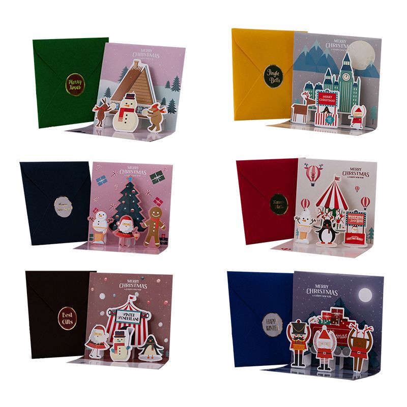 6 pack assorted 3d small christmas greeting cards bulk with envelopes