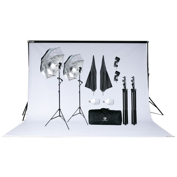 400W LED Enthusiast Backdrop and Umbrella Light Kit Bundle-White