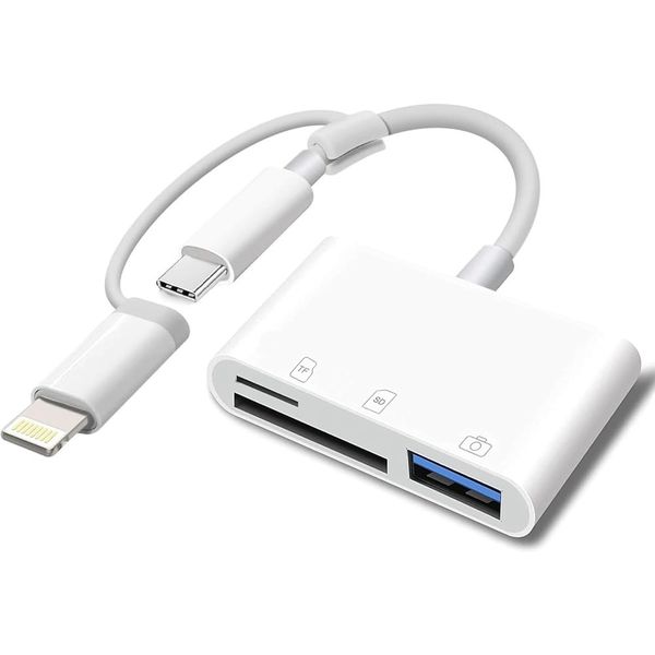 Certified SD Card Reader for iPhone, USB-C &amp; Lightning to SD TF Card USB