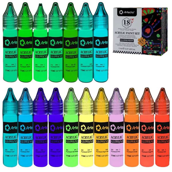 Artecho Neon Glow in the Dark Acrylic Paint Pen Set