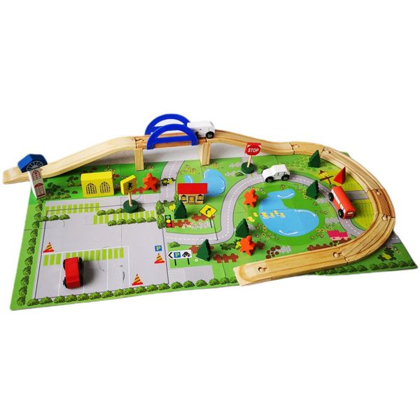 Wooden Car Track Set, Puzzle Board and Wooden Decorative Figurines