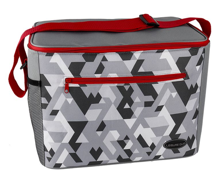 Leisure Quip Soft Cooler Bag 40 Can Grey Geometric with Red Stitching