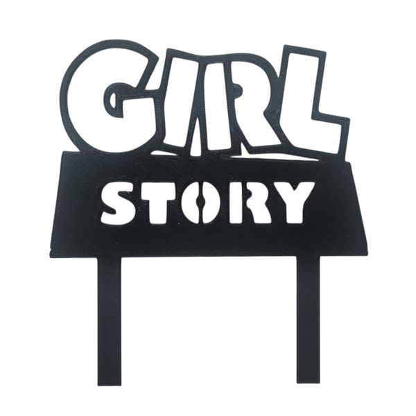 Girl Story Cake Topper - Custom Animation Mashup Design - 15cm Wide (Black)