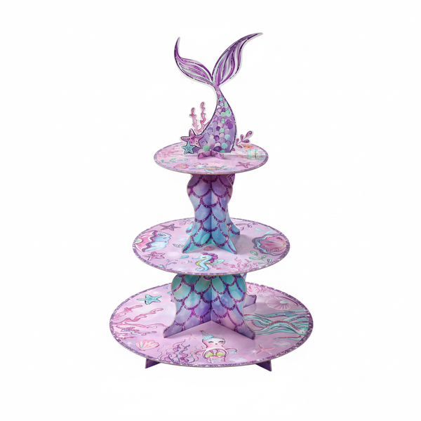 3-Tier Mermaid Theme Birthday Cupcake Stand - Multicolor
