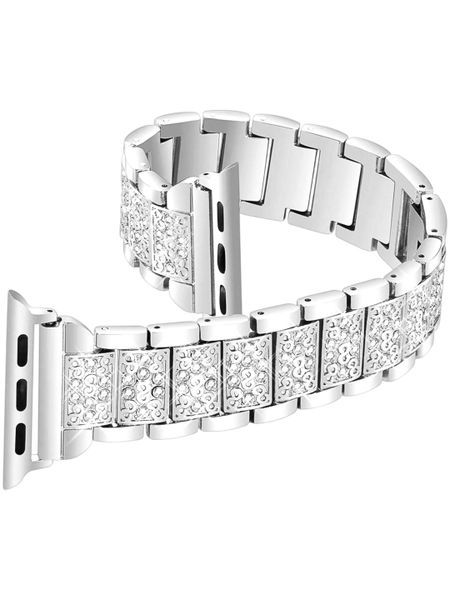 Rhinestone Stainless Steel Band With Link Remover - Compatible with Apple Watch - Silver