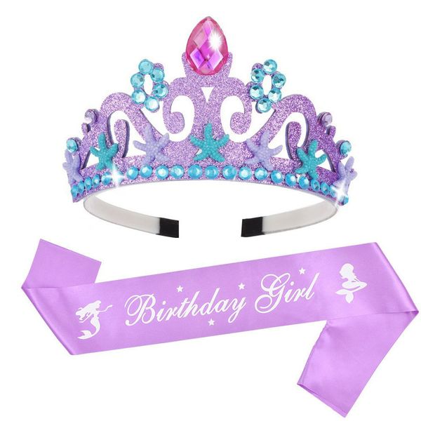 Mermaid Birthday Tiara, Crown, and Sash - Girl's Party Decorations