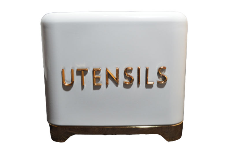 Utensil Holder Retro 18 x 19 x 9.5cm White &amp; Rose Gold