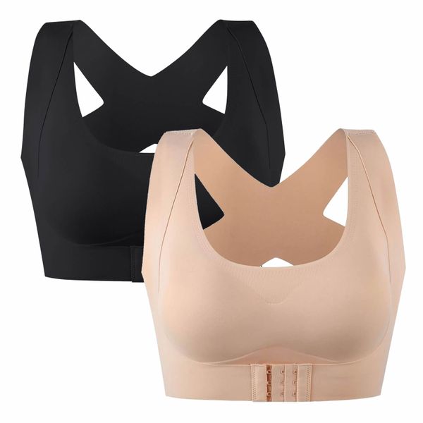 2Pcs Women's Sports Bras, Bra Posture Corrector Bralette Front Closure