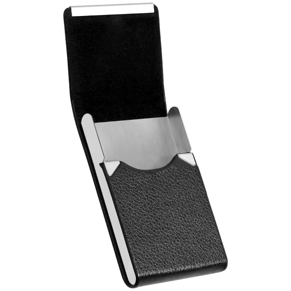 Slim Magnetic PU Leather and Stainless Steel Business Card Holder - Black